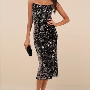 Rare London Black, Silver and Gold Strapless Sequin Dress